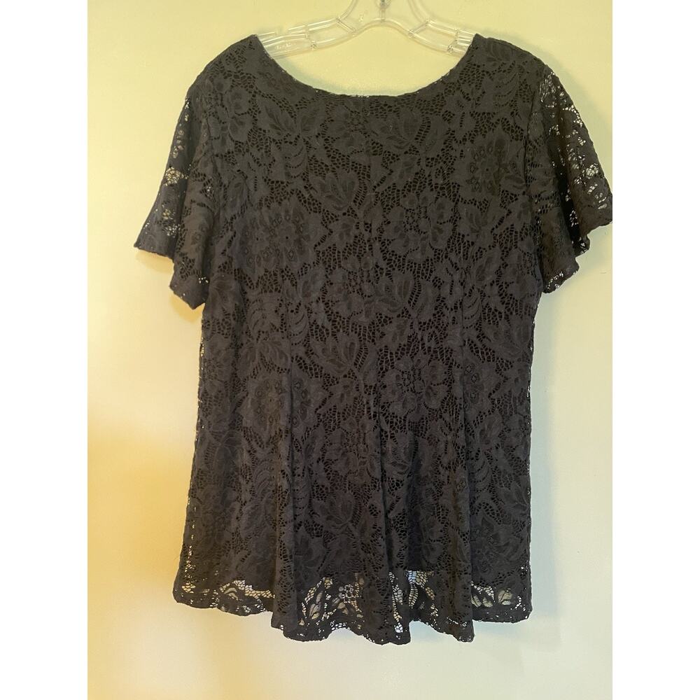 The Pyramid Collection Blouse Womens L Black Lace Sheer Short Sleeve Vintage Top - Picture 5 of 5